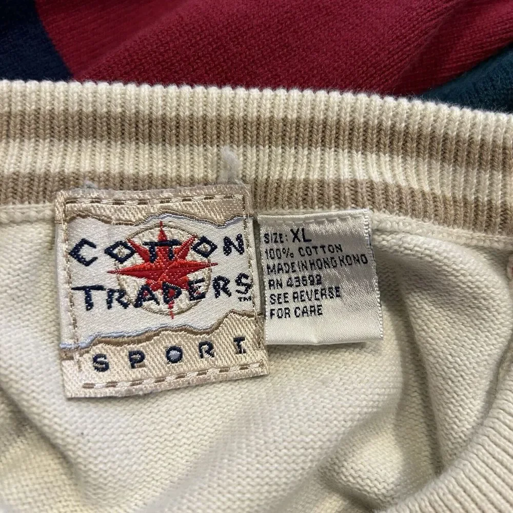VINTAGE COTTON‎ TRADERS Sweater Mens XL Color Block Embroidered Golfer Grandpa